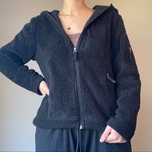 Fuzzy Hooded Black Zip Up Jacket